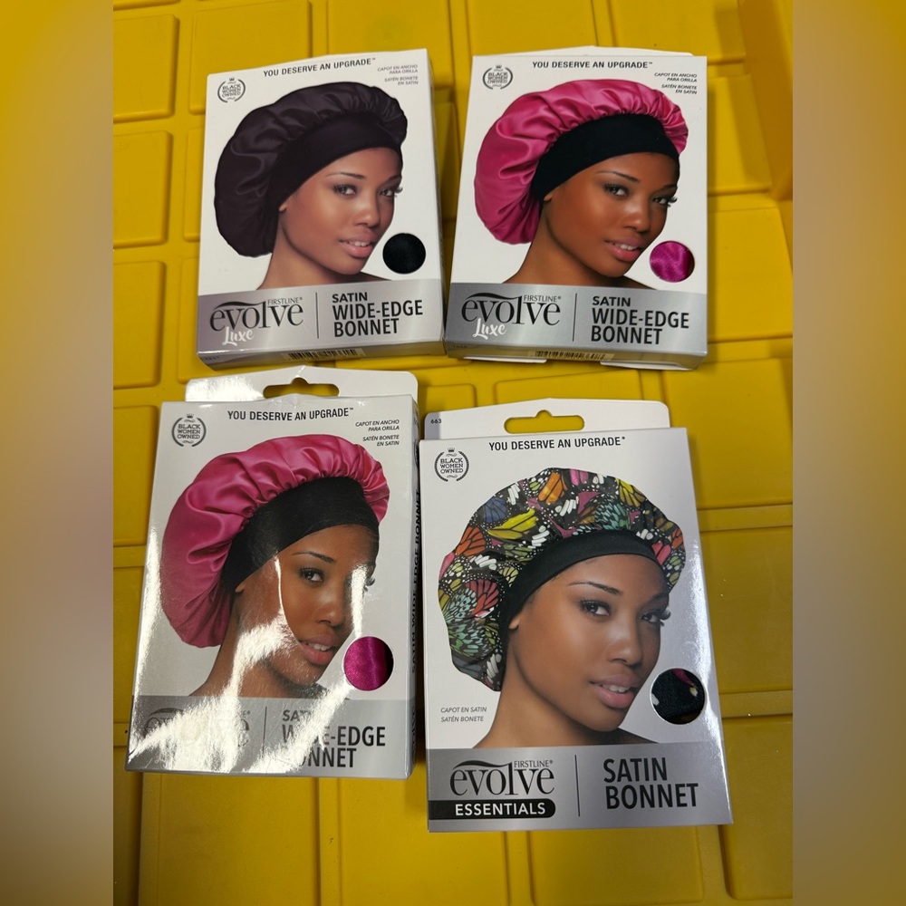 evolve Satin Bonnet Set - Pink, Black, and Multicolor 4pk